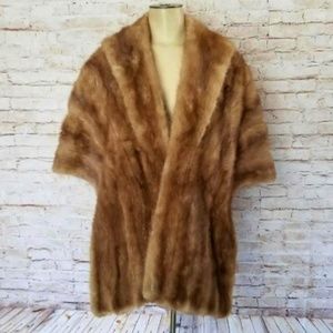 Custom Genuine Mink Fur Wrap shawl jacket Evening Stole Brown Vintage Antique